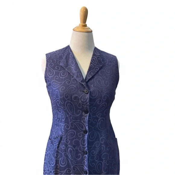 Vintage Escada Linen Dress Sz 40 Sleeveless Blue Button Front Midi Career - Picture 4 of 6